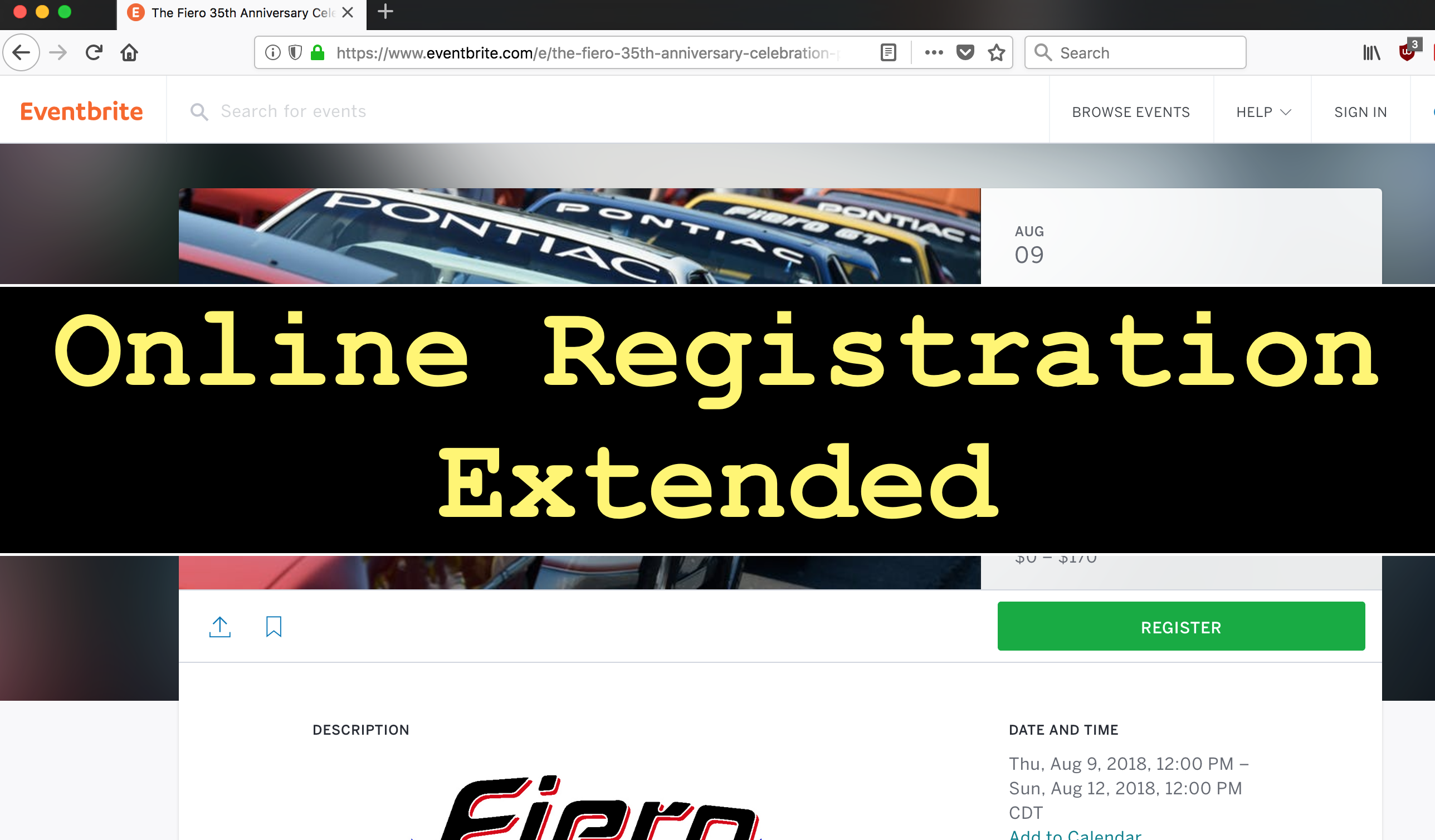 Read more about the article Fiero 35th –  Online Registration Extended!